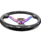 NRG Carbon Fiber Steering Wheel (350mm / 1.5in. Deep) Neochrome 3-Spoke Design w/Slit Cuts