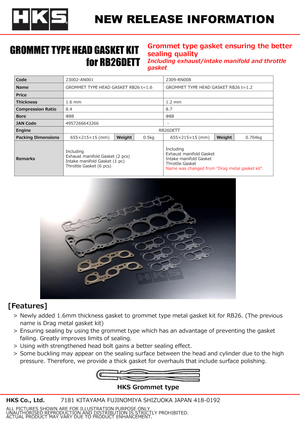 HKS RB26 88mm Bore 1.6mm Thick Grommet Type Head Gasket