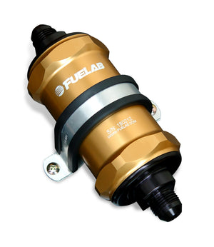 Fuelab 848 In-Line Fuel Filter Standard -6AN In/Out 100 Micron Stainless w/Check Valve - Gold