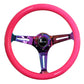 NRG Classic Wood Grain Steering Wheel (350mm) Neon Pink Painted Grip w/Neochrome 3-Spoke Center