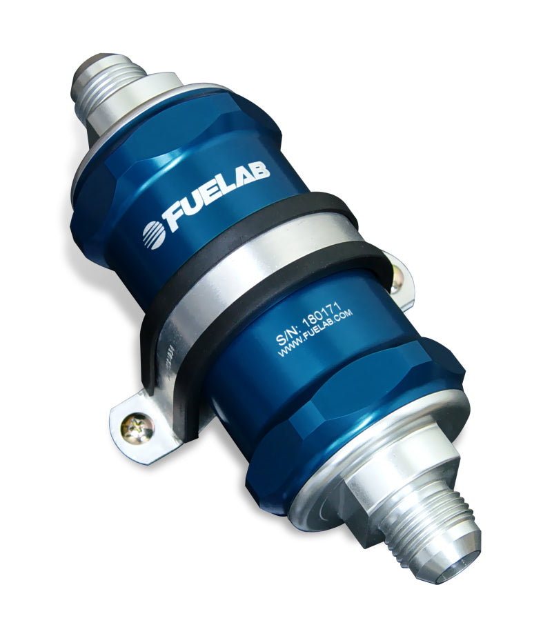 Fuelab 848 In-Line Fuel Filter Standard -8AN In/Out 6 Micron Fiberglass w/Check Valve - Blue