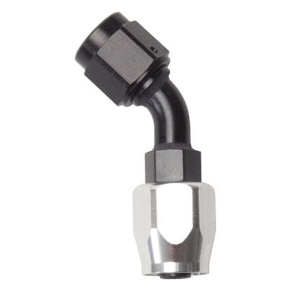 Russell Performance -6 AN Black/Silver 45 Degree Full Flow Hose End