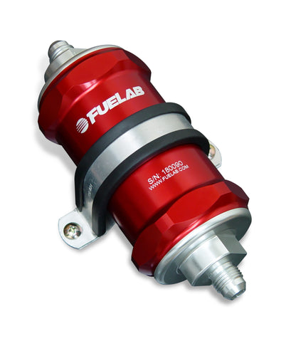 Fuelab 818 In-Line Fuel Filter Standard -8AN In/Out 40 Micron Stainless - Red