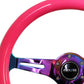 NRG Classic Wood Grain Steering Wheel (350mm) Neon Pink Painted Grip w/Neochrome 3-Spoke Center