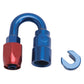 Russell Performance 3/8in SAE Quick Disc Female to -6 Hose Red/Blue 180 Degree Hose End