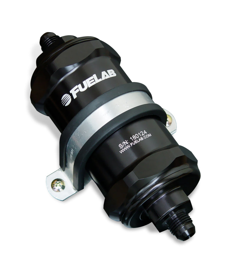 Fuelab 848 In-Line Fuel Filter Standard -8AN In/Out 10 Micron Fabric w/Check Valve - Black