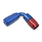 Russell Performance 3/8in SAE Quick Disc Female to -6 Hose Red/Blue 90 Degree Hose End