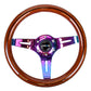 NRG Classic Wood Grain Steering Wheel (310mm) Dark Wood & Black Line Inlay w/Neochrome 3-Spoke Ctr.